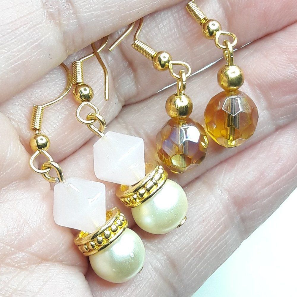 Artisan earrings 097# NEW bohemian Czech glass 2PairSet Goldplate 925 Silver 2P - Picture 4 of 7